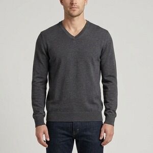 Calvin‎ Klein Mens Extra Fine Merino Wool V-Neck Sweater Charcoal Gray Large L